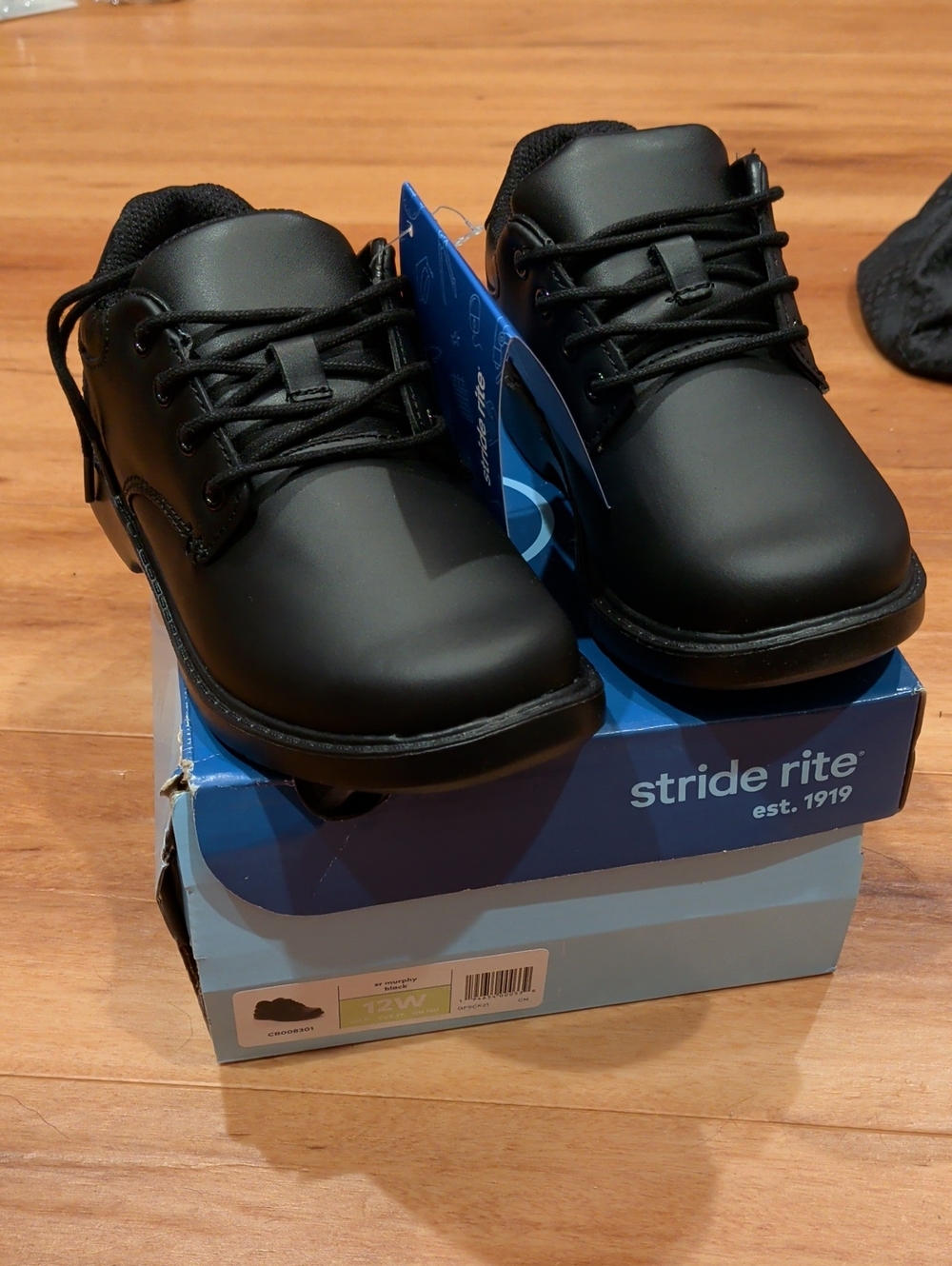 Stride Rite Black Lace-Up School Dress Sr Murphy Boys 12W Wide Shoes With Box